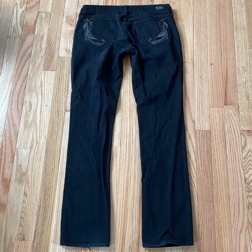 Lucky Brand Jeans Womens 8 Black Straight Leg Mid Rise Embroidered Ladies